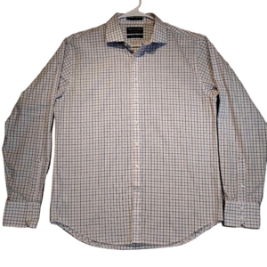 Van Heusen Men's White & Blue Plaid Easy Care Dress Shirt Neck 42 Sleeve 90